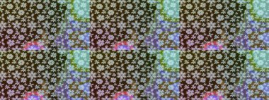 Renkli grunge, soyut arkaplanı colokahverengi çiçeklerle süslüyor. Nakış desenli çiçek deseni. İzler, kumaş, duvar kağıtları, tekstil için raster dokusu.