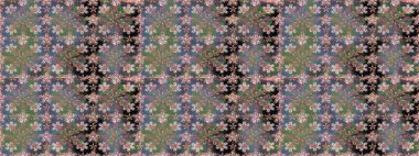 Renkli desenli kusursuz desenler, tarafsız çiçekler ve dekoratif elementler. Kusursuz bir geçmişi var. Eski usul. Kumaş, tekstil, duvar kağıdı baskısı için. Raster illüstrasyonu.