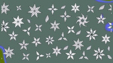 Bir sürü nötr ve soyut çiçekli tropik eskiz deseni. Küçük çiçekteki sevimli çiçek deseni. Varicoloneutral raster çizimi.