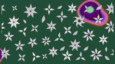 Raster illüstrasyonundaki çiçek desenli çizim. Yeşil renkte çiçekler.