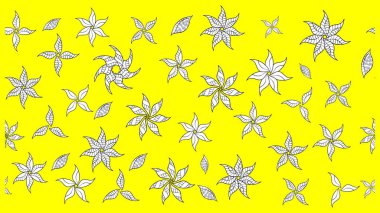 Düz Çiçek Elementleri Tasarımı. Chichi 'nin kumaş kalıbını çiz. Çiçek deseni. Renkli Bahar Teması eskiz kalıbı. Raster illüstrasyonu.