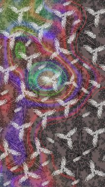 Kahverengi renkte çok kahverengi, zarif küçük çiçekler ve komik böcekler, raster desen, illüstrasyon.