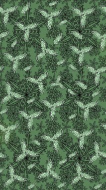 Kumaş desenli papatya çiçeği detayı. Yeşil renkte çiçekler.