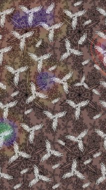 Raster. Kahverengi renkte güzel çiçekler, suluboya desenli eskiz deseni, duvar kağıdı, kart veya kumaş için fayanslı..