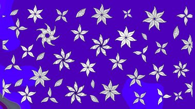 Yapraklı çiçekler ve mor renkli papatya çiçekleri. Raster - stok. Taslak arkaplan deseni.