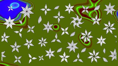 Yeşil renkli çiçekler. Raster illüstrasyonunda çiçek deseni çizimi.
