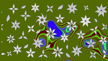 Elle çizilmiş çiçek desenli Raster çizimi. Tekstil, kumaş, ambalaj, hatıra defteri için hoş bir çiçek arkaplanı. Yeşil arka planda. Çocuksu tasarım.