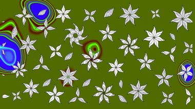 Yeşil renkli çiçekler. Hediye ambalaj kağıdı, tebrik kartları, posterler ve pankart tasarımı. Raster düz çiçek çizim deseni.