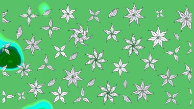 Raster illüstrasyonundaki çiçek desenli çizim. Yeşil renkte çiçekler.