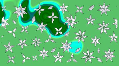 Üzerinde gelincikler ve vadi zambakları olan renkli çiçek desenli nakış deseni. Tekstil tasarımı için yeşil renkli geleneksel halk çiçekleri buketi.