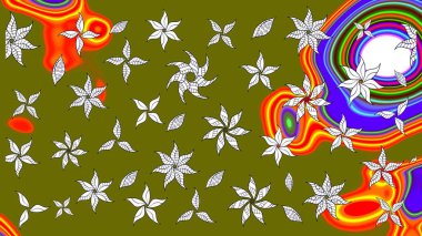 Düz Çiçek Elementleri Tasarımı. Güzel eskiz şekli. Raster çiçekli arka plan. Renkli Yaz Temalı eskiz kalıbı. Yazdır. Şirin kumaş deseni.