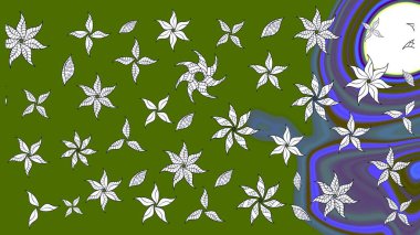 Yeşil renkli çiçekler. Renkli Bahar Teması eskiz kalıbı. Çiçek desenli eskiz. Düz Çiçek Elementleri Tasarım Raster illüstrasyonu.