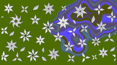 Renkli Bahar Teması eskiz kalıbı. Raster illüstrasyonundaki çiçek desenli çizim. Düz Çiçek Elementleri Tasarımı. Yeşil renkte çiçekler.