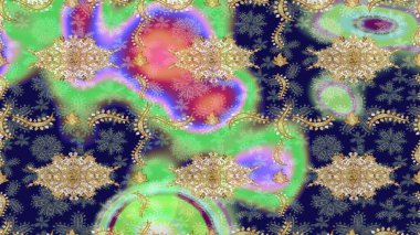 Damask çizim kalıbı arka planı tekrarlıyor. Mavi renklerdeki altın element. Antika altın tekrarlanabilir duvar kağıdı. Barok tarzında altın çiçek süsü..