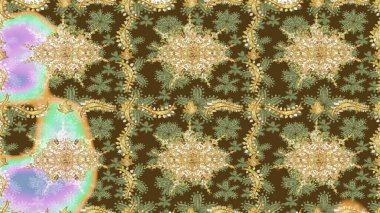 Kahverengi renkli ve altın elementli eskiz deseni. Raster illüstrasyonu. Klasik klasik klasik arka plan. Geleneksel oryantasyon süsü. Klasik Raster altın desenini çiz.