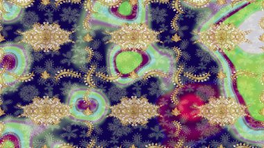 Raster geleneksel oryantasyon süsü. Klasik altın desenli çizim. Altın elementlerle nötr renklerde altın desen.