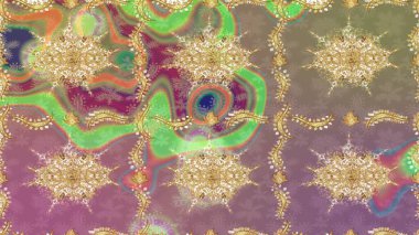 Altın çiçekli eskiz deseni. Barok tarzında altın çiçekli süs. Damask arkaplanı. Bej renklerdeki altın element.