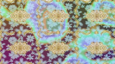 Tarafsız renkler ve altın elementler üzerine altın eskiz deseni. Tekrarlayan elementlerle soyut arkaplan oluşturun. Klasik altın desenli eskiz. Raster illüstrasyonu.