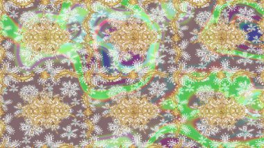 Süslü raster dekorasyonu. Altın elementlerle nötr renklerde altın desen. Barok biçiminde duvar kağıdı tasarımı için şablon çizimi arkaplanı.