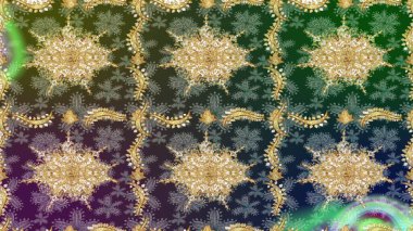 Paisley 'ler zarif çiçek desenli eskiz arka plan duvar kâğıdı çizimi klasik tarz, modern 3D çizgili sanat eseri altın ve yeşil desenli çiçek yaprakları ve süslemeleri..