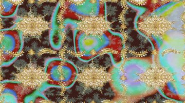 Barok tarzında eskiz oryantal süsü. Kahverengi renklerde altın elementler. Geleneksel klasik Raster altın çizim kalıbı.