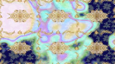 Geleneksel klasik Raster altın eskiz modeli. Barok tarzında eskiz oryantal süsü. Tarafsız renklerdeki altın elementler.