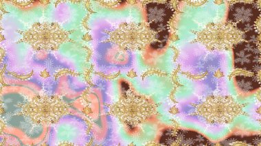 Tarafsız renklerde geleneksel altın eskiz kalıbı. Barok tarzında eskiz doğulu süsü..