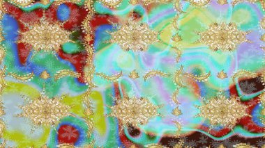 Barok tarzında eskiz oryantal süsü. Tarafsız renklerde ve altın elementlerle geleneksel klasik altın raster deseni.