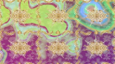 Raster illüstrasyonu. Tarafsız renklerde altın elementli klasik çizim kalıbı.