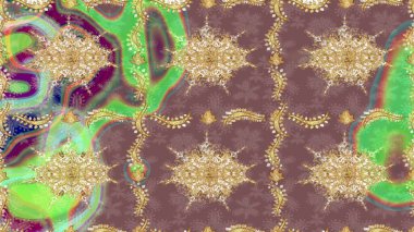 Klasik Raster altın desenini çiz. Raster illüstrasyonu. Klasik klasik klasik arka plan. Geleneksel oryantasyon süsü. Mor renkli ve altın elementli çizim deseni.