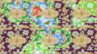 Raster illüstrasyonu. Klasik altın desenli eskiz. Tarafsız renkler ve altın elementler üzerine altın eskiz deseni. Tekrarlayan ögelerle soyut arkaplan Raster.