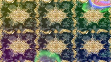 Şık bir grafik desen. Çiçek deseni. Duvar kâğıdı barok, İspanyol kumaşı. Skeç raster arka planı. Yeşil renklerdeki altın elementler.