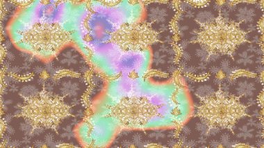 Barok tarzında eskiz oryantal süsü. Raster geleneksel bej rengi altın eskiz deseni.