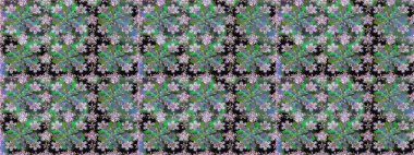 Raster illüstrasyonu. Küçük çiçekli basit, dikişsiz desen. Yeşil renkte şirin çiçekler. Moda baskısı, albüm, ambalaj kağıdı, duvar kağıdı için zarif dekoratif süslemeler..