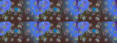 Raster illüstrasyonu. Mavi renkli mavi papatya deseni. Mavi renklerde.