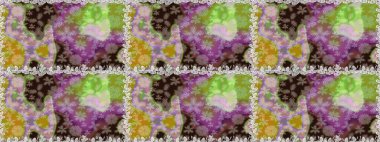 Çiçeksiz desenli, suluboya elle çizilmiş elementler. Parlak renkli fantezi çiçekleri, yapraklar, tarafsız renklerde tomurcuklar.