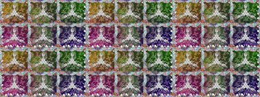 Çiçek tasarımı için inanılmaz bir kolaj cenneti tarzı. Parlak çiçekli kolaj çiçekleri yeşildir. Çiçekli zambaklar dikişsiz arkaplan.