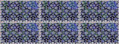 Gri çiçekli bahar çiçekleri. Küçük çiçekte güzel bir desen. Motley illüstrasyonu. Küçük renkli çiçekler. Moda baskıları için zarif bir şablon.