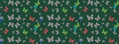 Güve ile Raster Geçmişi. Kart, Davetiye ve Yazdırma için Basit Güzel Kalıp. Güzel Kelebek Siluetleriyle Moda Dekorasyonu. Renkli Kelebeklerle Bahar Arkaplanı.