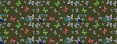 Bahar Kelebeği teması. Yeşil lekeli güzel kelebek kumaşı dokusu. Duvar kağıdı için böcek dokusunun tekrarı. Raster illüstrasyonu.
