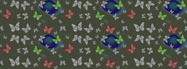 Raster. Yeşil arka planda uçan güzel kelebek. Çizim kalıbı. Doğadaki güzellik. Kumaş, tekstil, baskı ve davet için desen.