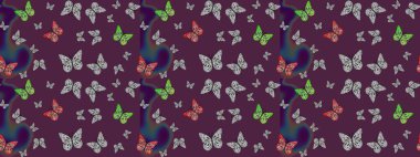 Tekstil, kumaş, baskı ve davetiye geçmişi. Raster. Kahverengi renkli illüstrasyon. Kelebeklerle çizim yapın.