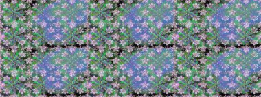 Şirin çiçekler. Satır seamless modeli. Rasterleştirme Trendy kumaş deseni.