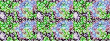 Kusursuz bir geçmişi var. Eski usul. Renkli desenli, yeşil çiçekli ve dekoratif elementli kusursuz desen. Raster illüstrasyonu. Kumaş, tekstil ve duvar kağıdı baskısı için..