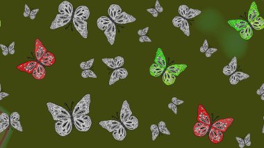 Kelebek. Yeşil arka planda izole edilmiş web tasarımı için renk çizgisi raster seti. Çizim.