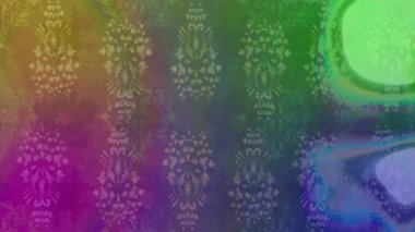 Renkli unsurlarla hareketli arka plan görüntüleri. Çiçekler. Eski model. Bayrak tarzı. Video kaydı. Şablon. Döngü. Kusursuz..