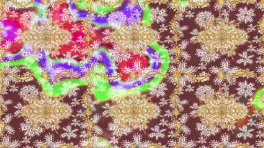 Renkli unsurlarla hareketli arka plan görüntüleri. Çiçekler. Eski model. Bayrak tarzı. Altın, altın. Video kaydı. Şablon.