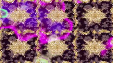 Renkli unsurlarla hareketli arka plan görüntüleri. Çiçekler. Eski model. Bayrak tarzı. Altın, altın. Video kaydı. Şablon.