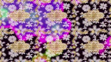 Renkli unsurlarla hareketli arka plan görüntüleri. Çiçekler. Eski model. Bayrak tarzı. Altın, altın. Video kaydı. Şablon.