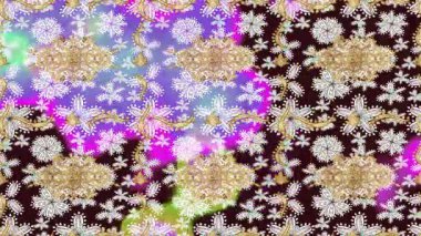 Renkli unsurlarla hareketli arka plan görüntüleri. Çiçekler. Eski model. Bayrak tarzı. Altın, altın. Video kaydı. Şablon.